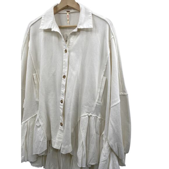 Free People white layered ruffle sweatshirt shacket - Picture 4 of 7